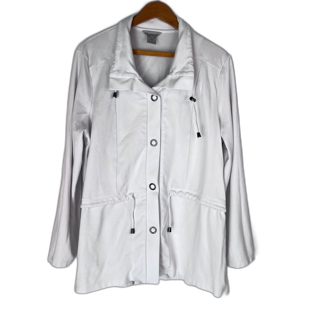 Multiples White Casual Rivet Button Front Drawstr… - image 1